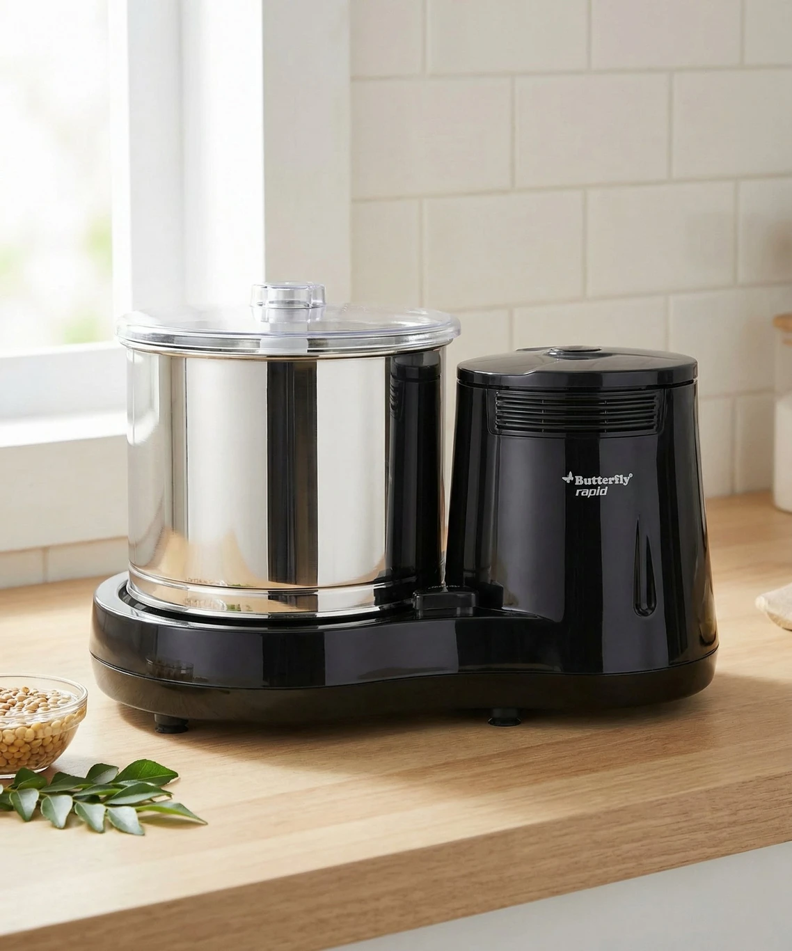 Butterfly Rapid Wet Grinder 150 Watts  Shockproof ABS Body  Coconut Scrapper Attachment  Dough Kneader  Stainless Steel Drum  2 Years Manufacturer's Warranty  Grey (Grey)
